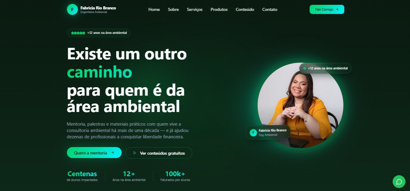 Tela inicial do site Fabrícia Rio Branco