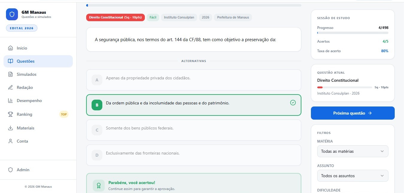Tela de questão com gabarito comentado