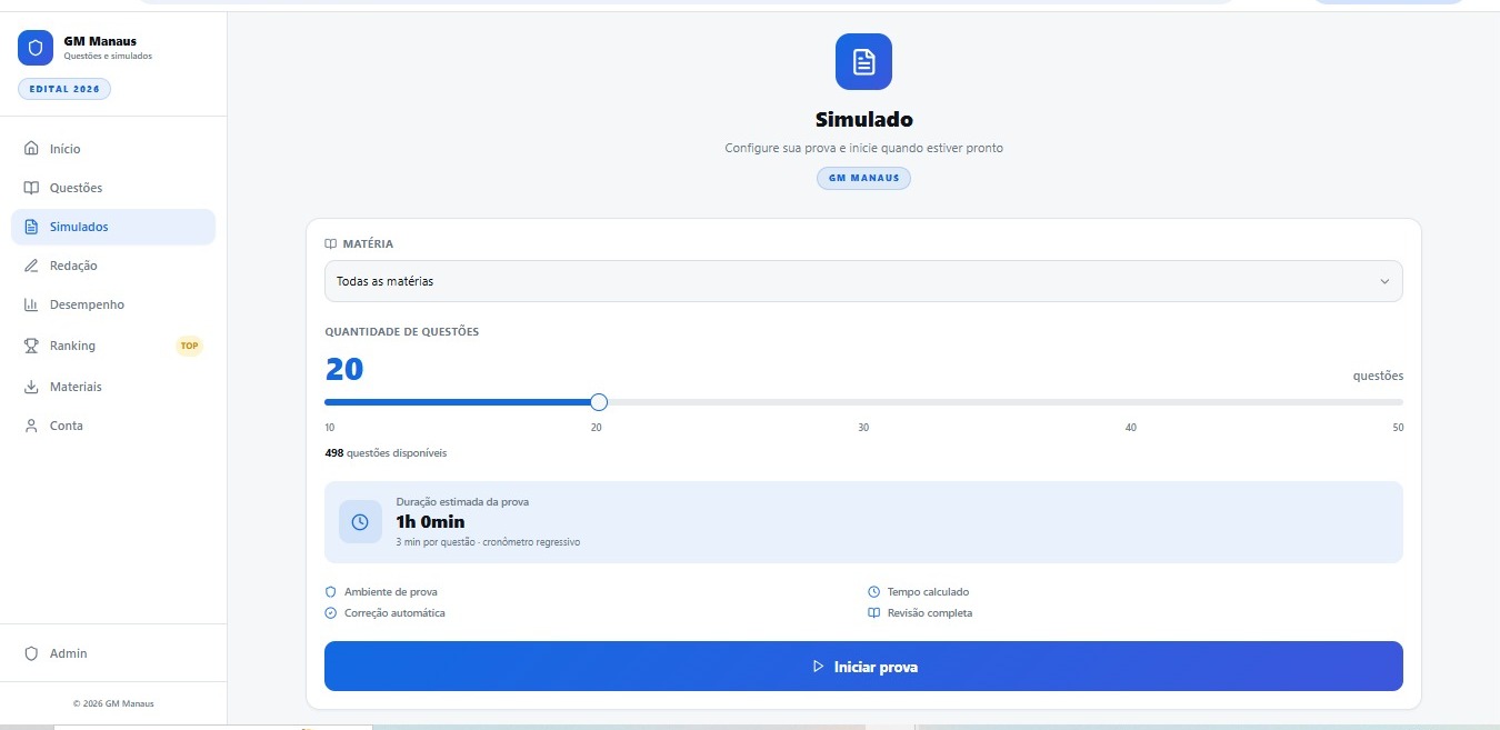 Configuração de simulado cronometrado