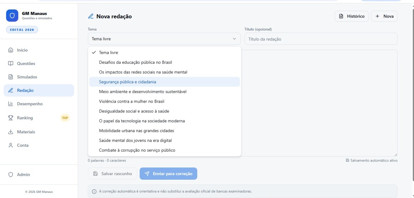 Módulo de redação com temas guiados