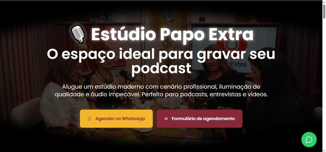 Tela inicial do site Estúdio Papo Extra